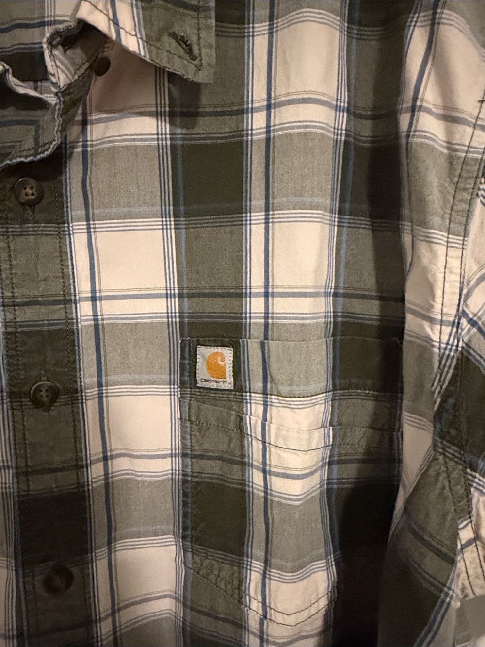 Carhartt Olive Green and White Plaid Short-Sleeve Button-Down Shirt - Picture 3 of 3